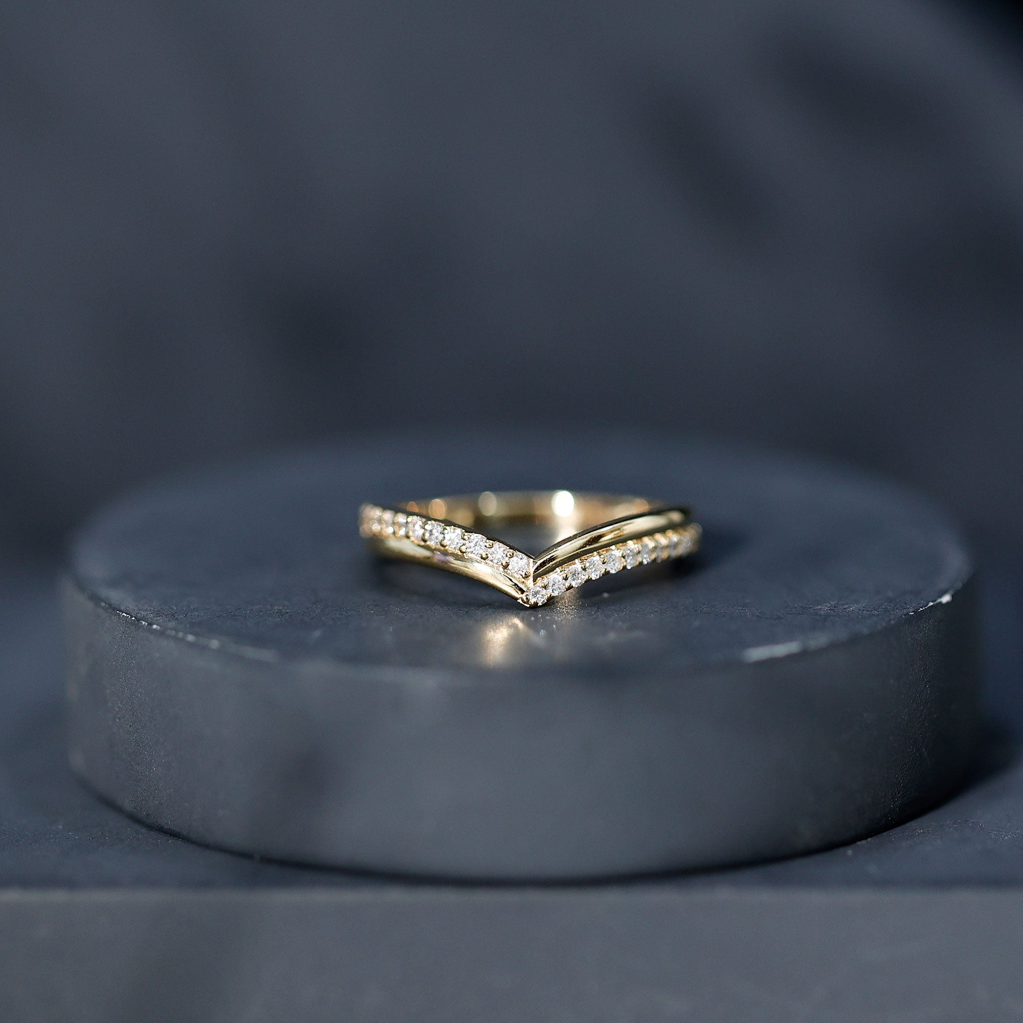 Pave Set Round Cut Natural Diamond Chevron Ring