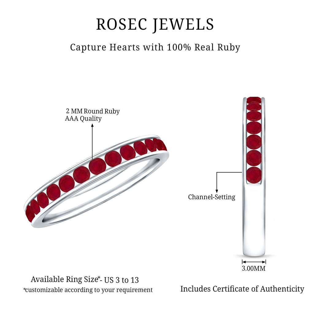 Natural Ruby Half Eternity Anniversary Ring in Channel Set