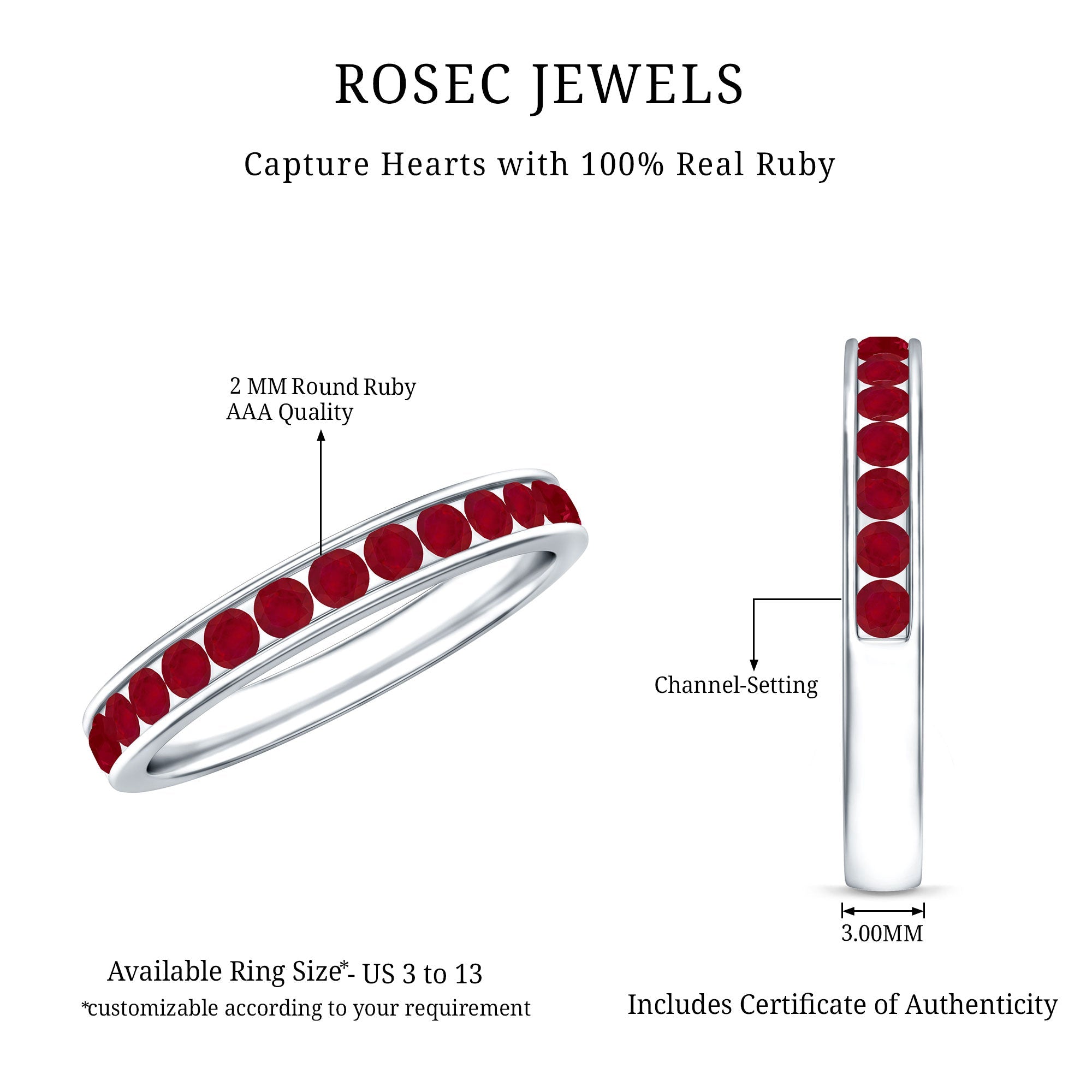 Natural Ruby Half Eternity Anniversary Ring in Channel Set