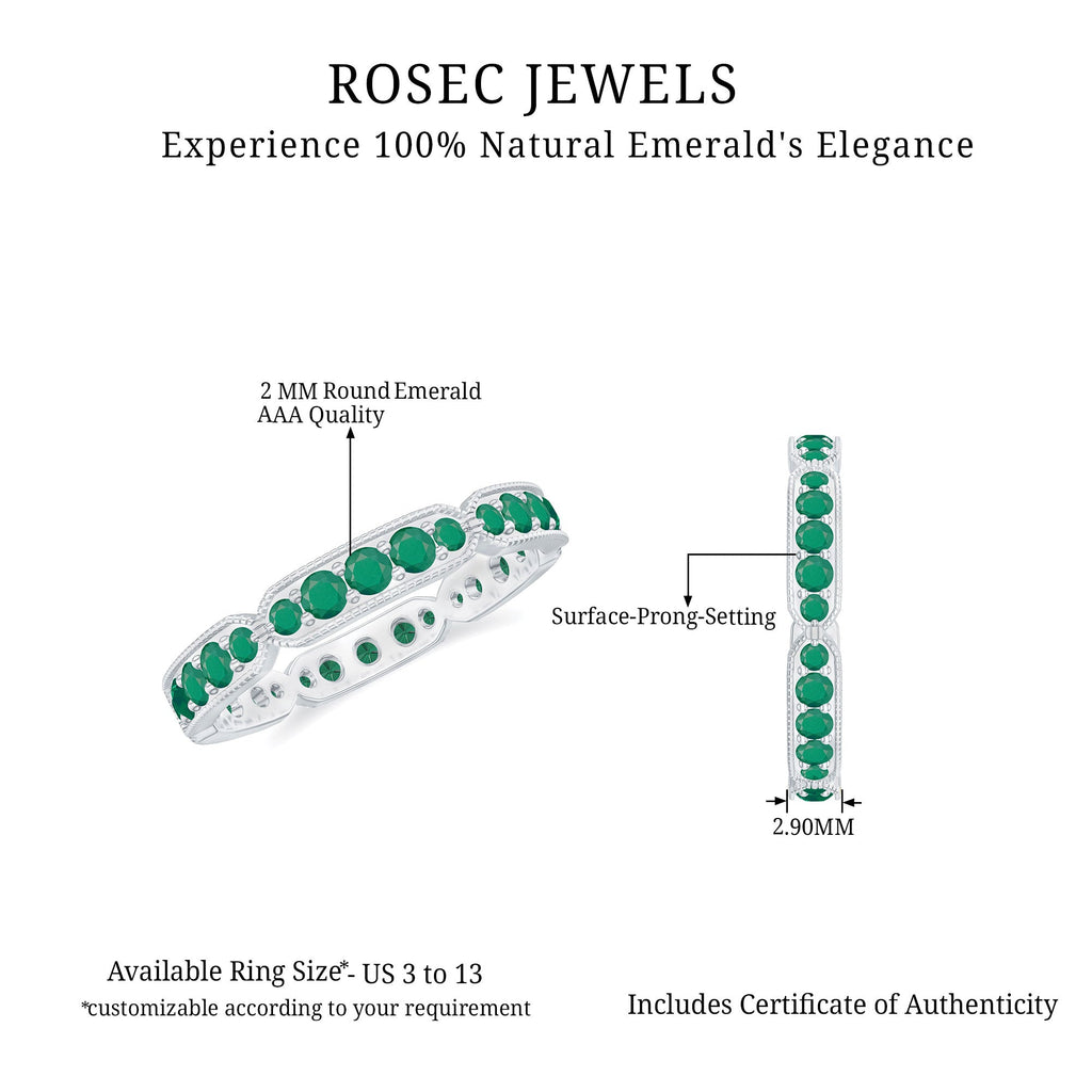 Natural Emerald Eternity Wedding Band with Milgrain Detail