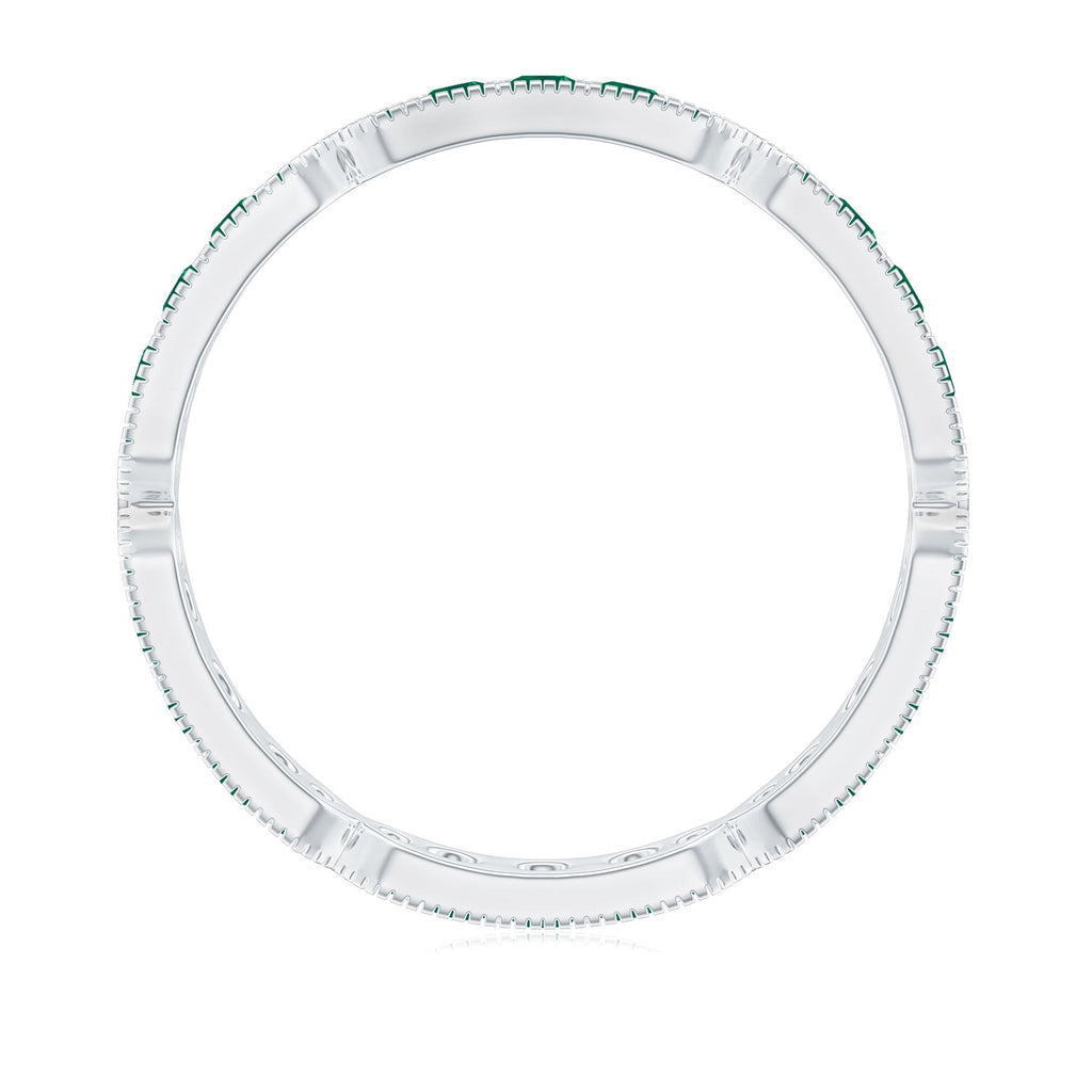 Natural Emerald Eternity Wedding Band with Milgrain Detail