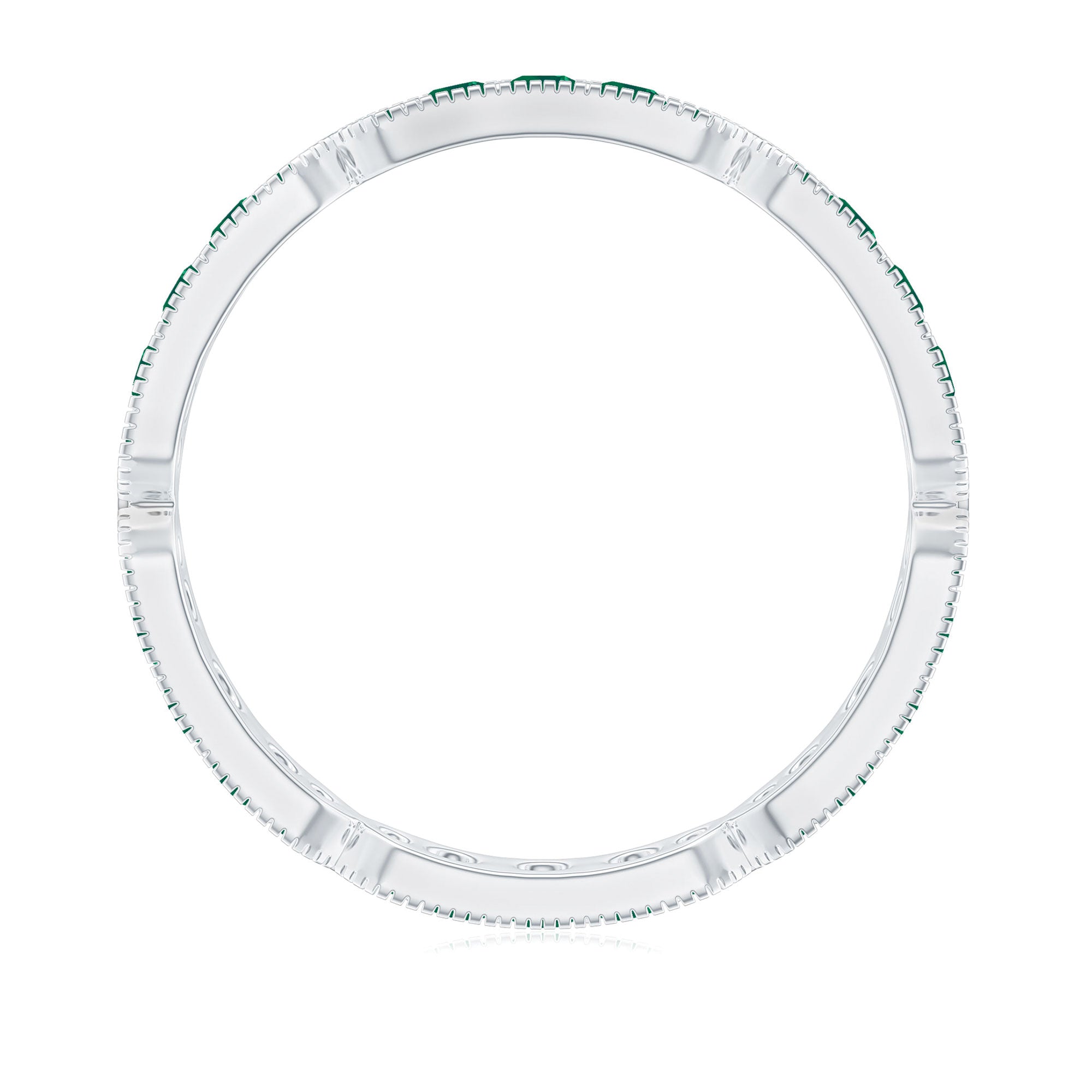 Natural Emerald Eternity Wedding Band with Milgrain Detail