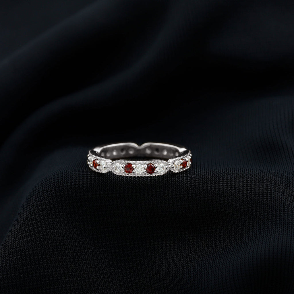 Vintage Inspired Garnet Eternity Ring with Diamond