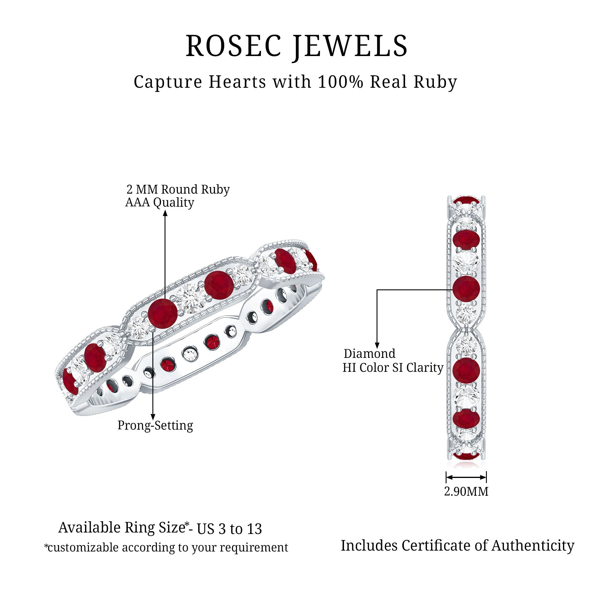 Real Ruby Diamond Eternity Ring for Anniversary
