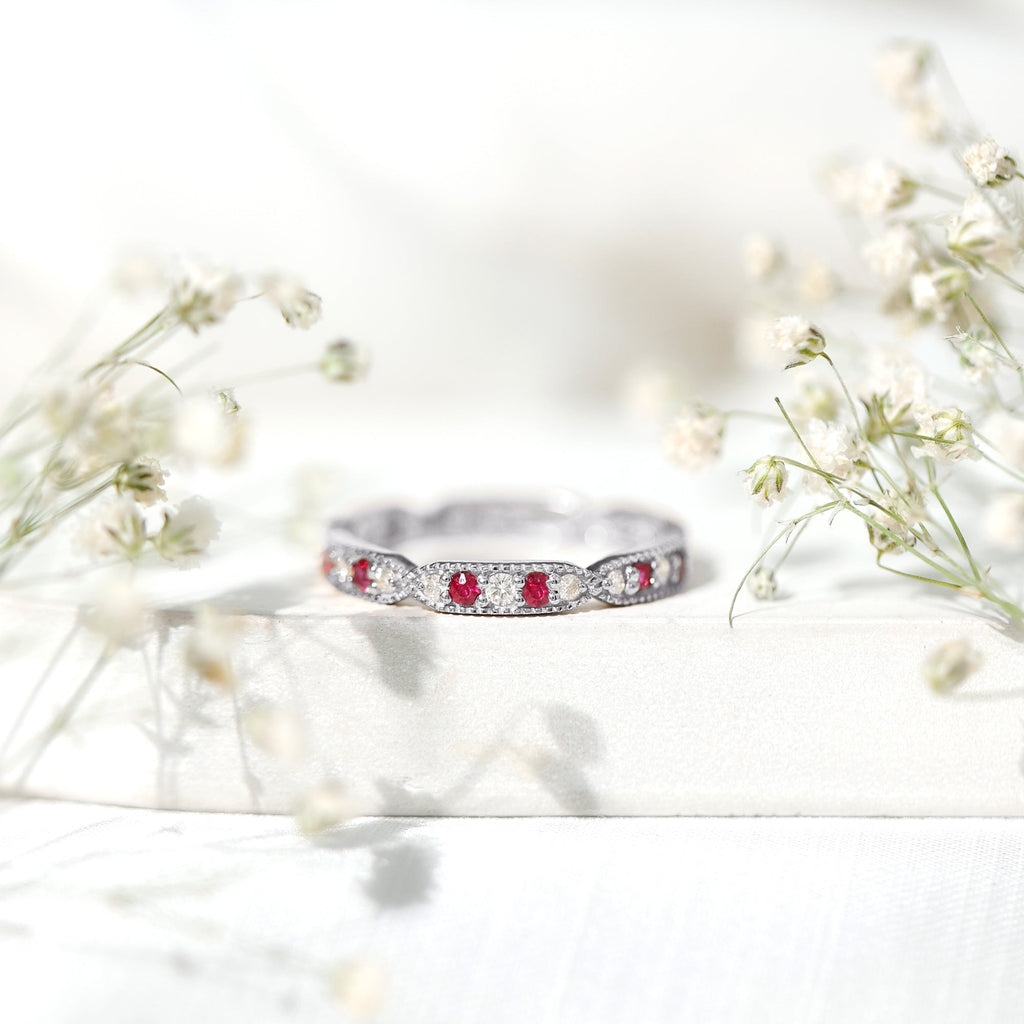 Real Ruby Diamond Eternity Ring for Anniversary