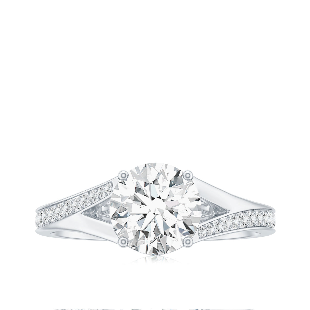 Round Moissanite Solitaire Engagement Ring with Split Shank