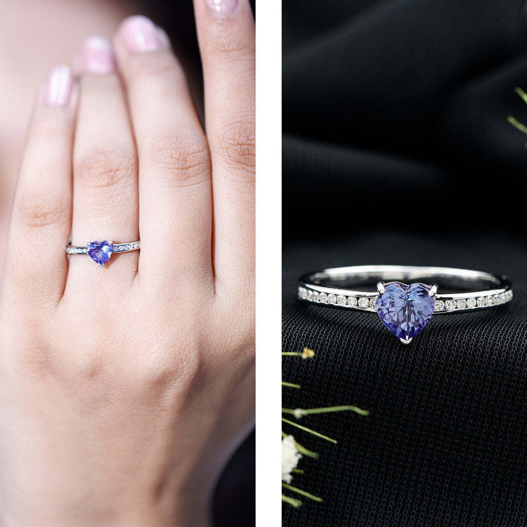 Natural Tanzanite Heart Promise Ring with Diamond