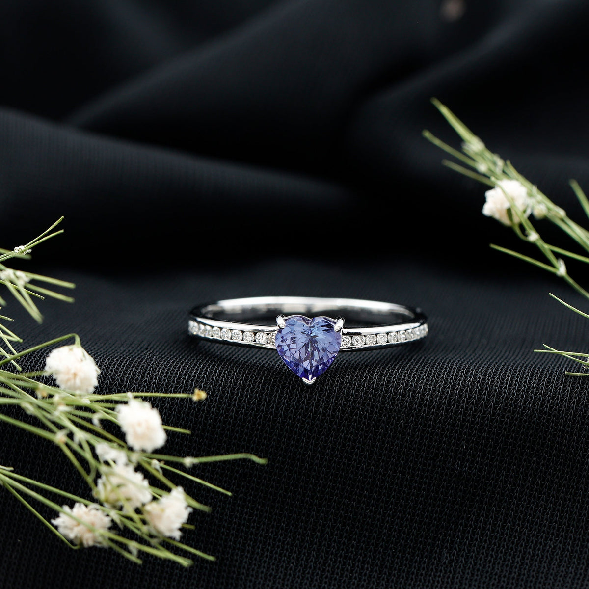 Natural Tanzanite Heart Promise Ring with Diamond