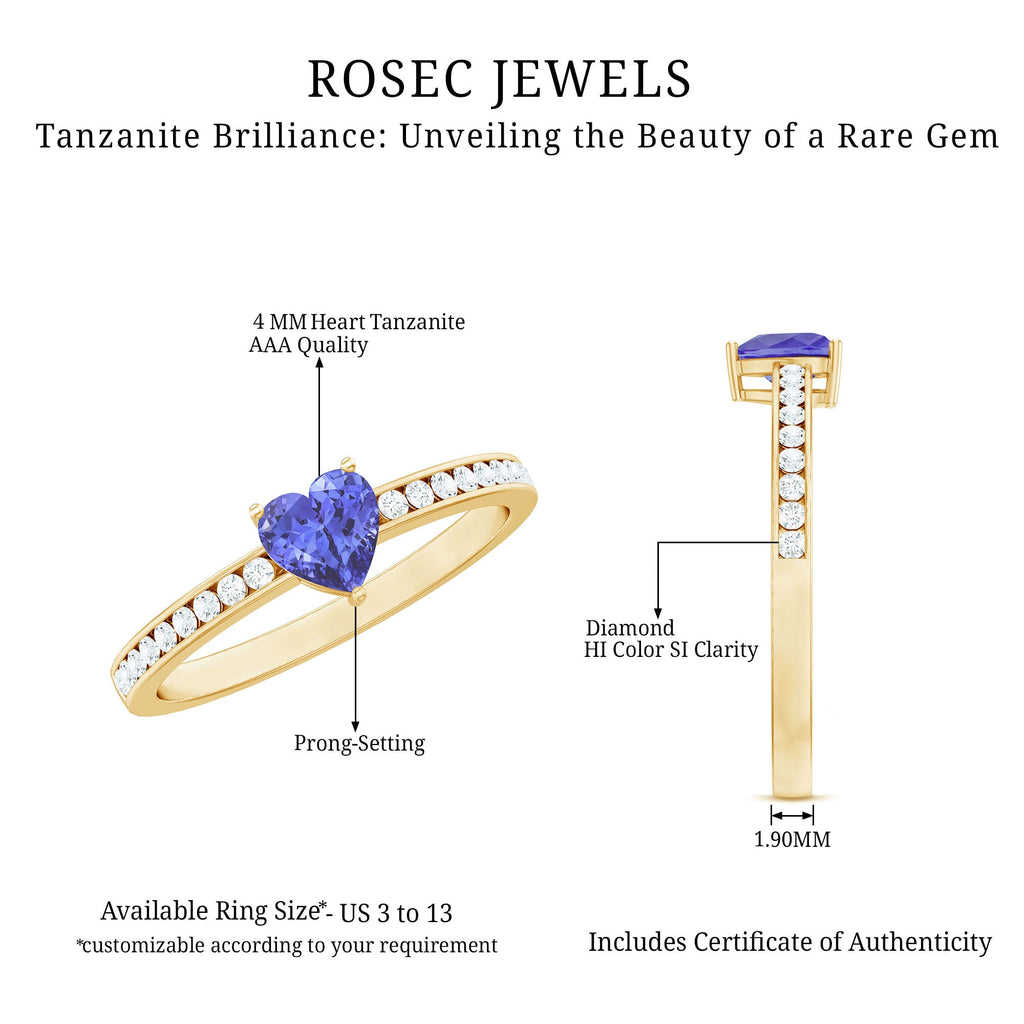 Natural Tanzanite Heart Promise Ring with Diamond