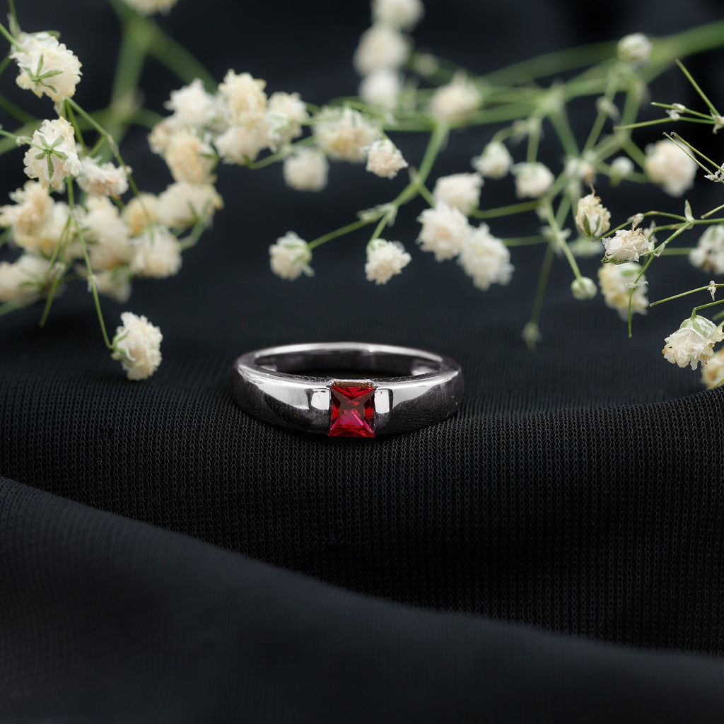 Princess Cut 1.5 Carat Lab Grown Ruby Solitaire Band Ring with Certificate