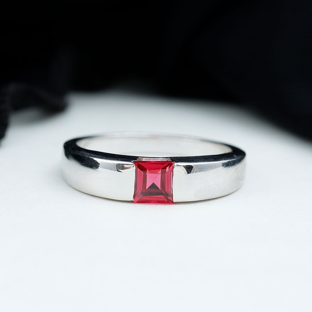 Princess Cut 1.5 Carat Lab Grown Ruby Solitaire Band Ring with Certificate