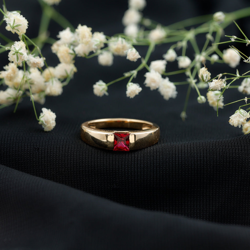 Princess Cut 1.5 Carat Lab Grown Ruby Solitaire Band Ring with Certificate