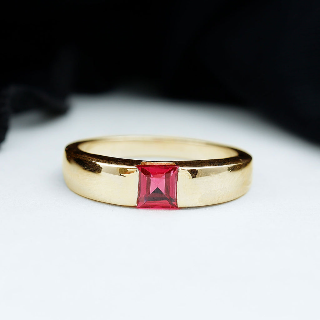 Princess Cut 1.5 Carat Lab Grown Ruby Solitaire Band Ring with Certificate
