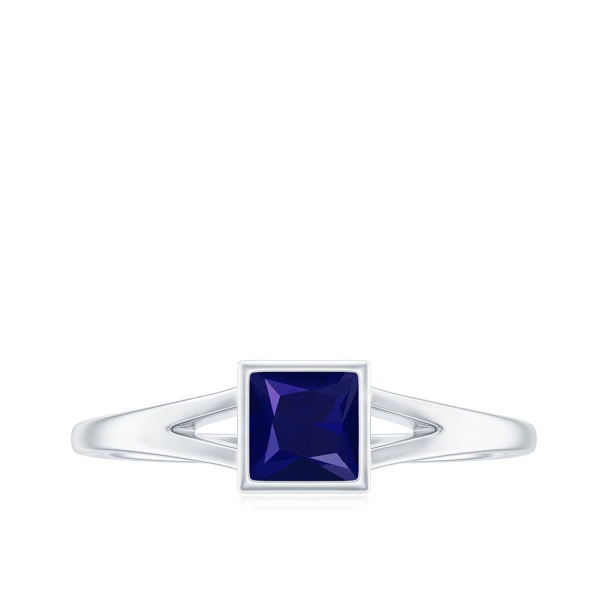 Princess Cut 0.4 Carat Blue Sapphire Solitaire Promise Ring in Split Shank