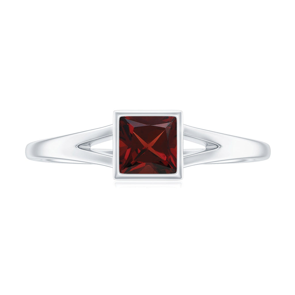 Genuine Garnet Princess Cut Engagement Ring with Split Shank