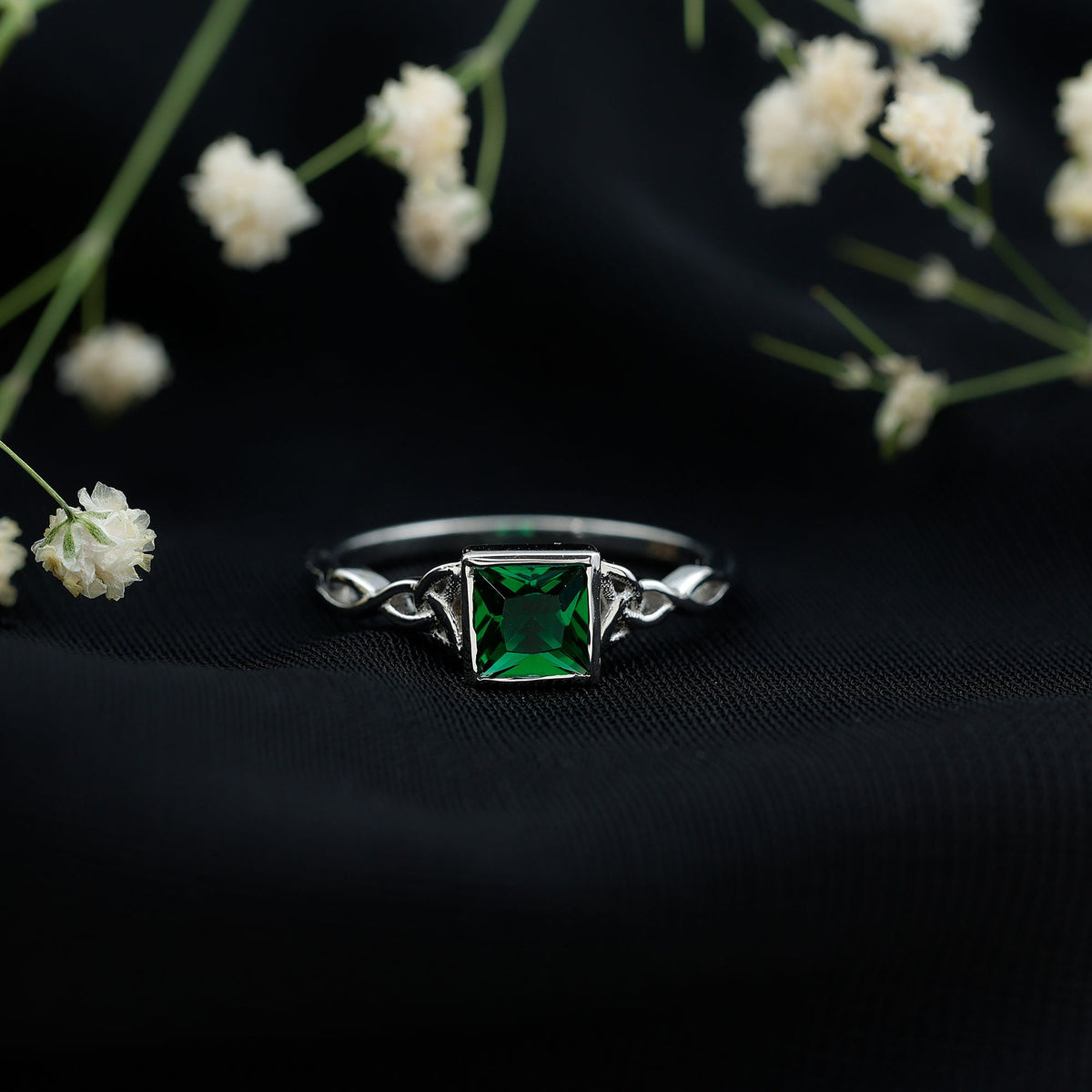 Certified Princess Cut Lab Grown Emerald Celtic Promise Ring