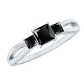 Certified 1 Carat Lab Grown Black Diamond 3 Stone Engagement Ring with White Diamond