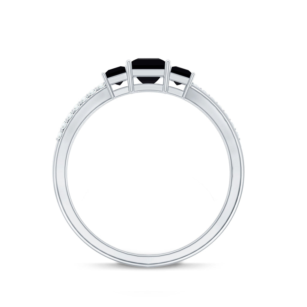 Certified 1 Carat Lab Grown Black Diamond 3 Stone Engagement Ring with White Diamond