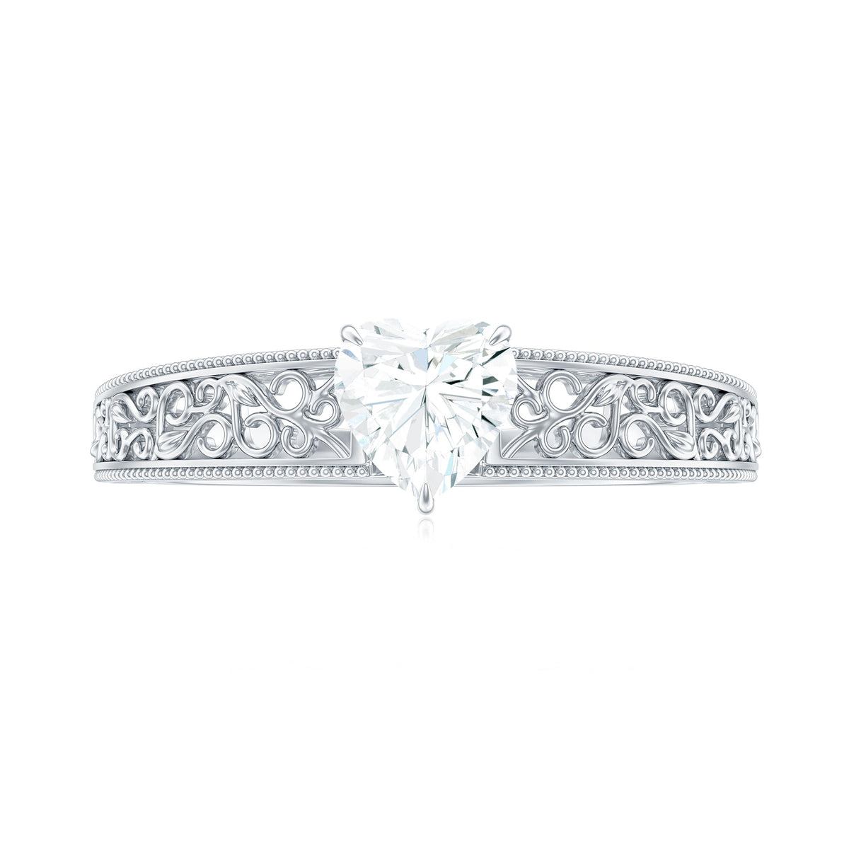 Heart Shape Solitaire Moissanite Filigree Engagement Ring