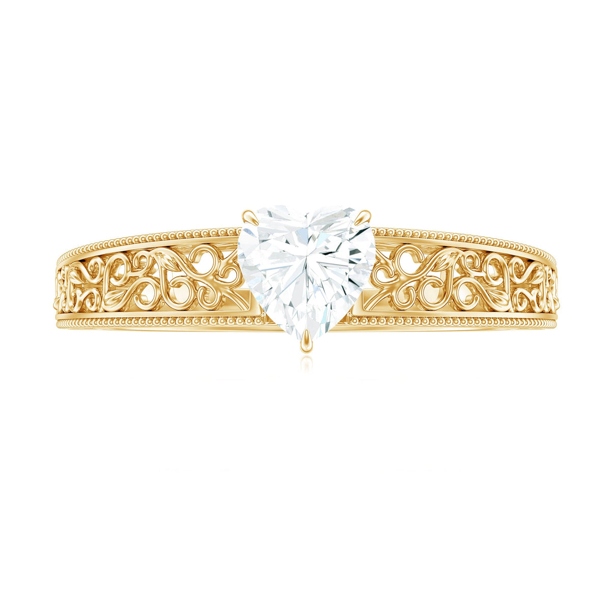 Heart Shape Solitaire Moissanite Filigree Engagement Ring