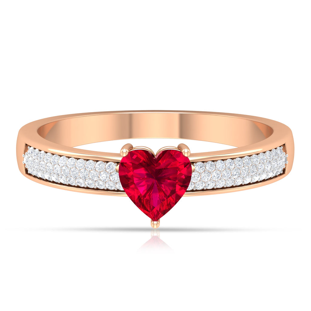 Genuine 0.6 Carat Ruby Heart Engagement Ring with Diamond