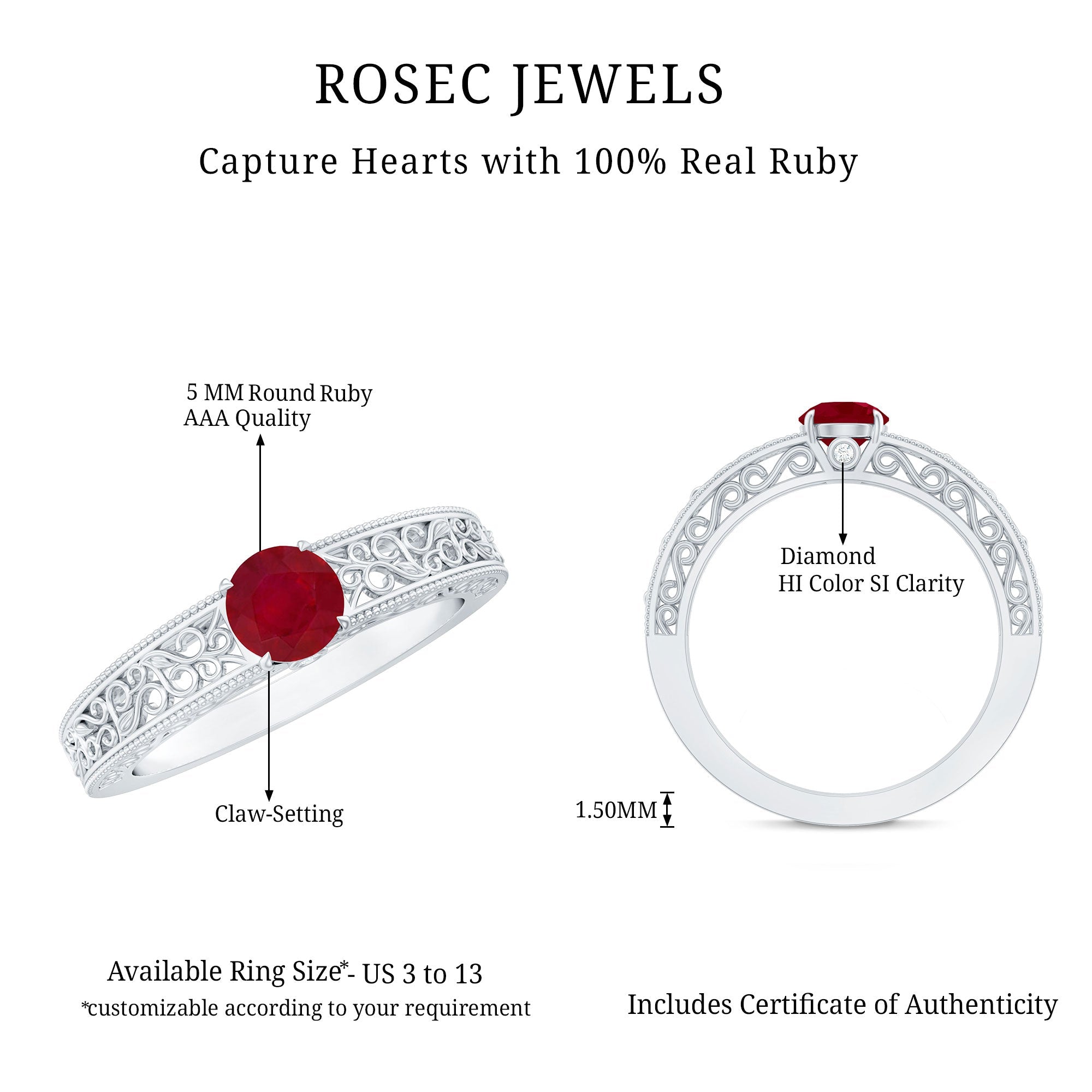 Vintage Inspired Ruby Engagement Ring with Surprise Diamond
