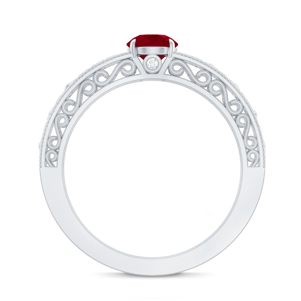 Vintage Inspired Ruby Engagement Ring with Surprise Diamond