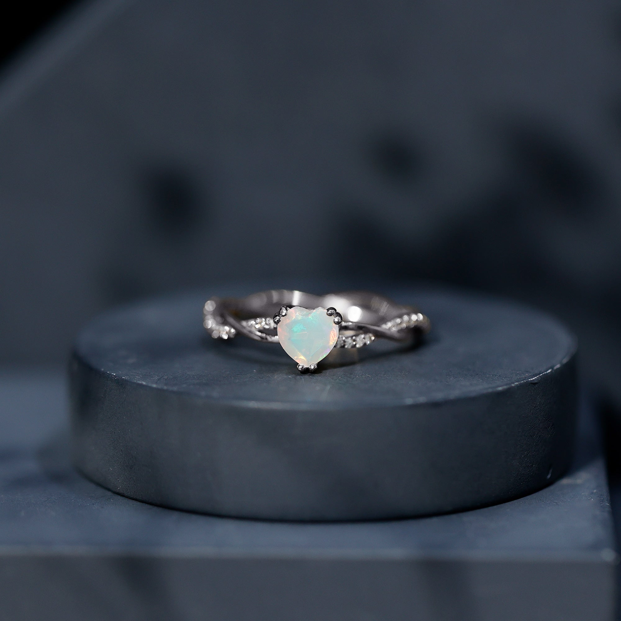 Natural Ethiopian Opal Diamond Heart Promise Engagement Ring