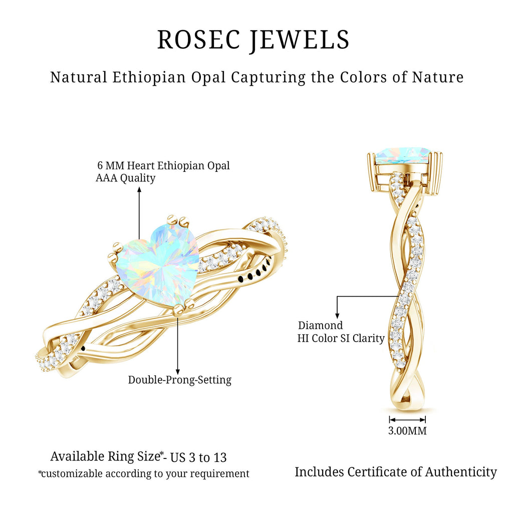 Natural Ethiopian Opal Diamond Heart Promise Engagement Ring