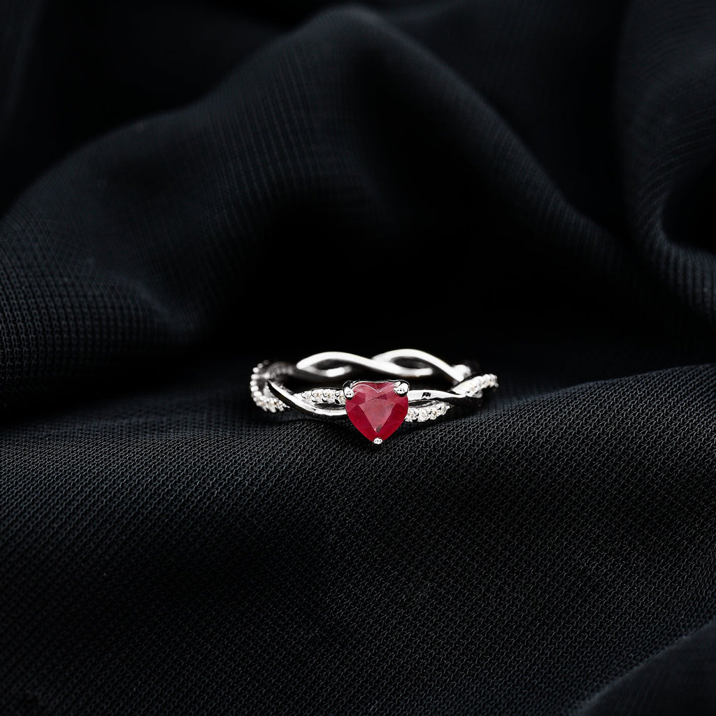 Natural 0.6 Carat Ruby Heart Engagement Ring with Diamond Braided Shank