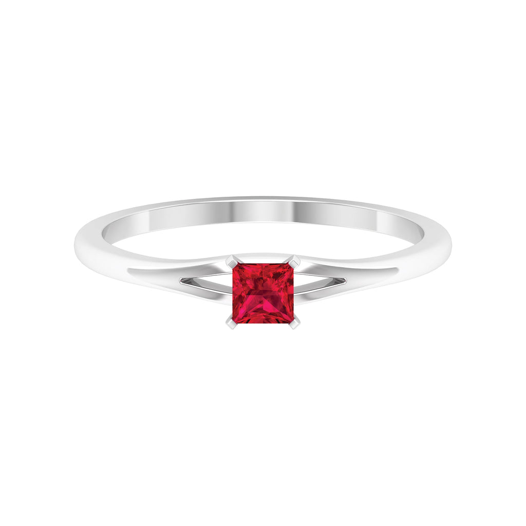 Natural Half Carat Princess Cut Ruby Promise Ring with Split Shank