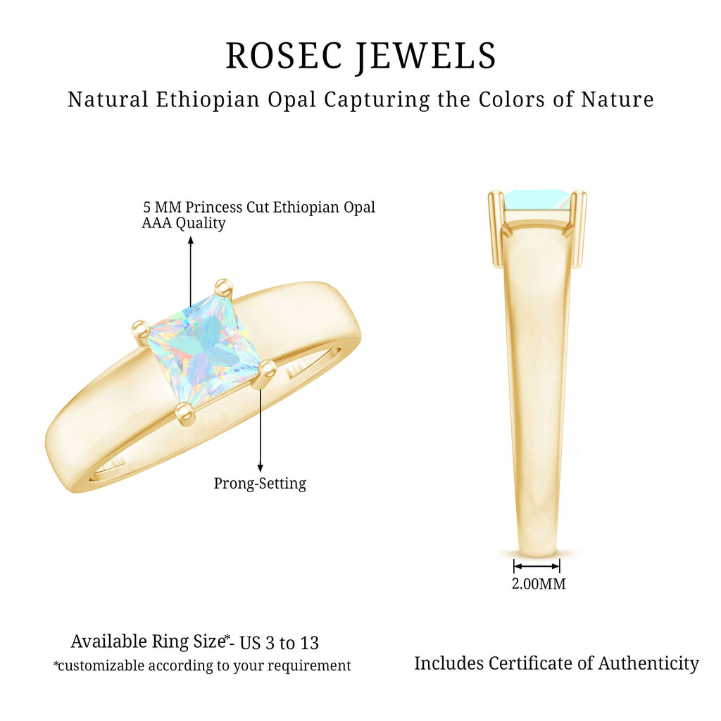 Certified Real Ethiopian Rainbow Opal Princess Cut Engagement Ring