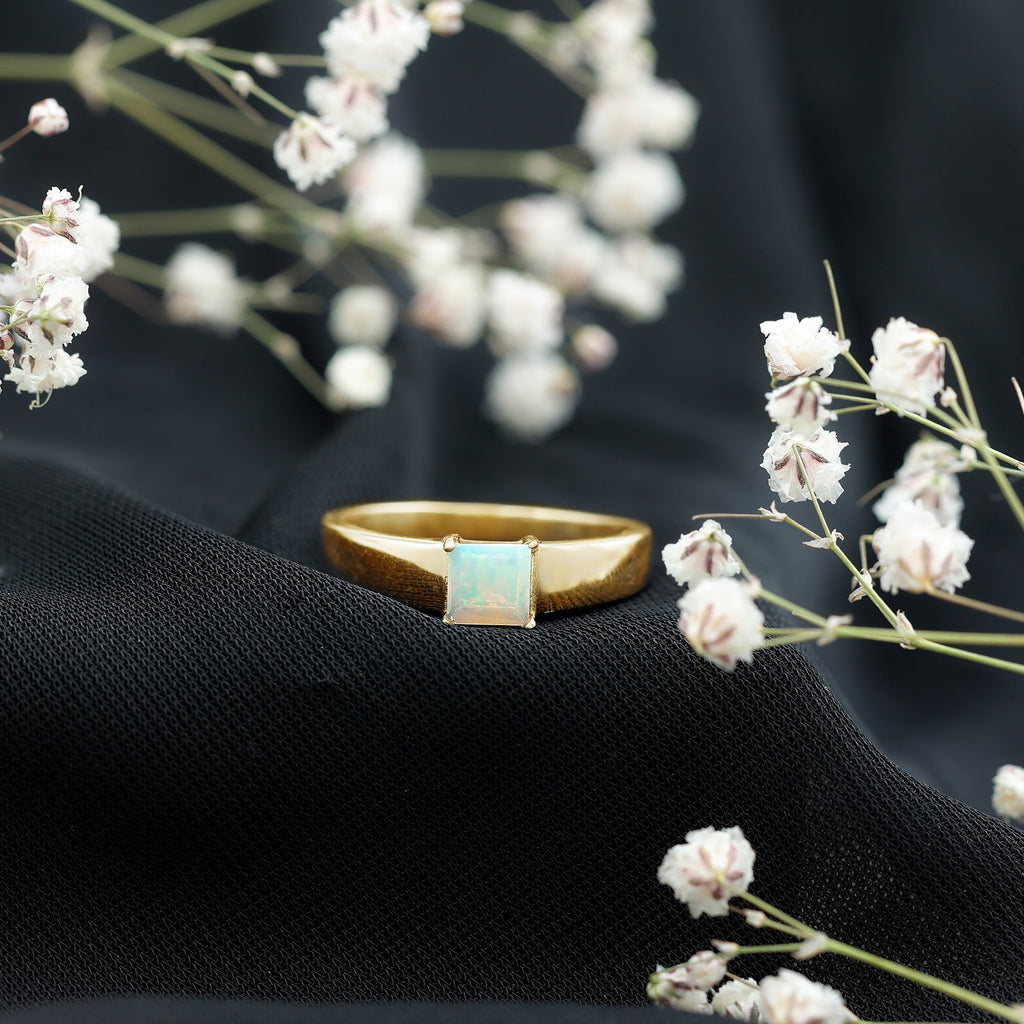 Certified Real Ethiopian Rainbow Opal Princess Cut Engagement Ring