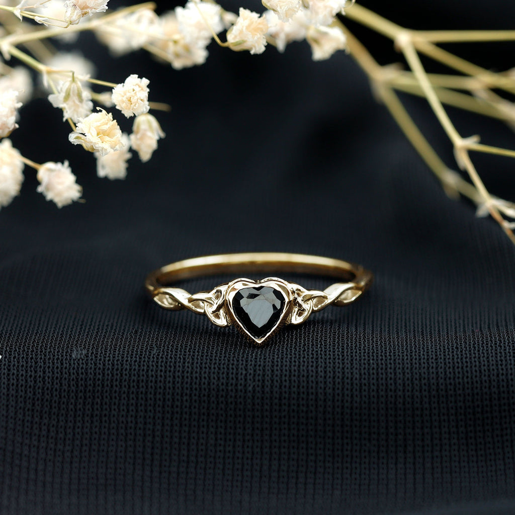 Certified 0.6 Carat Lab Grown Black Diamond Heart Promise Ring with Celtic Knot