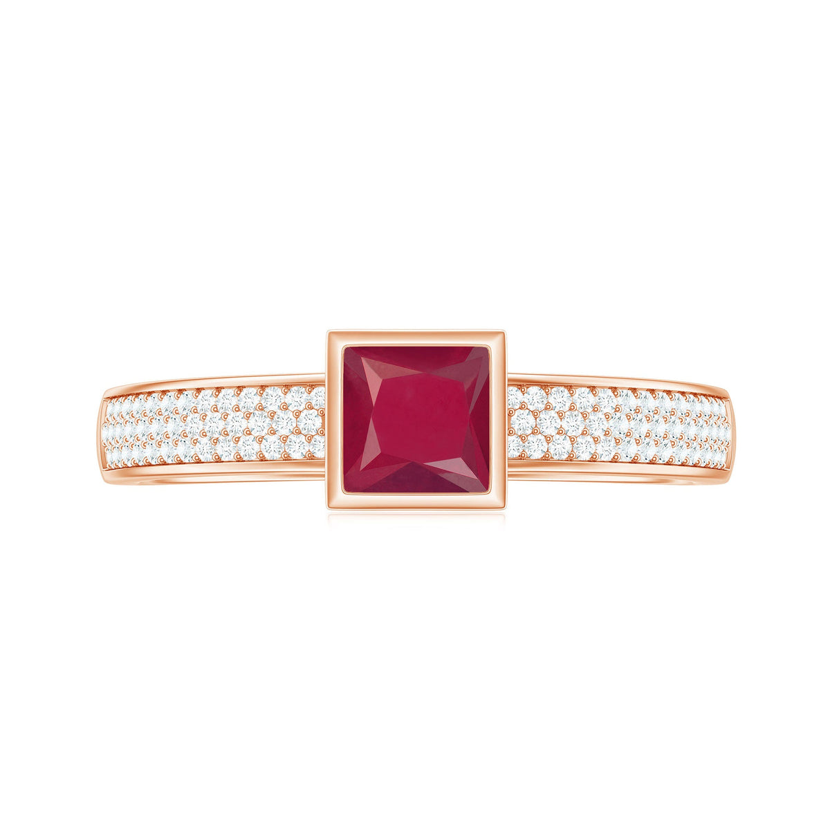 Natural 0.8 Carat Ruby Princess Cut Engagement Ring with Diamond