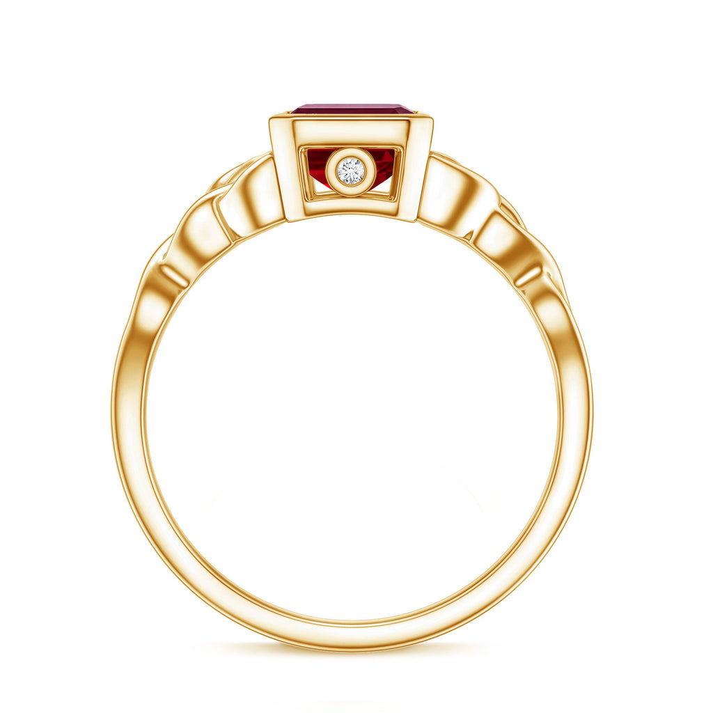 Bezel Set Emerald Cut Lab Created Ruby Celtic Engagement Ring