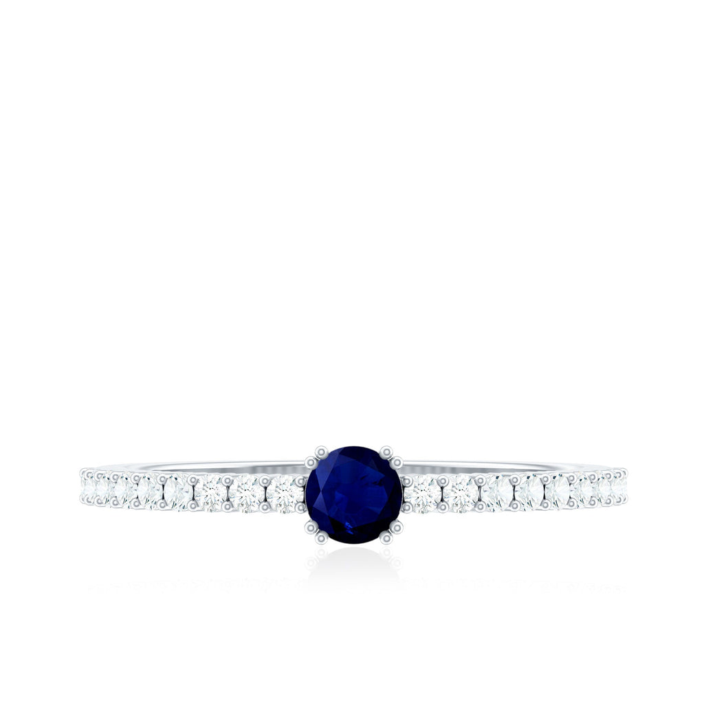 Genuine Blue Sapphire Promise Ring with Diamond