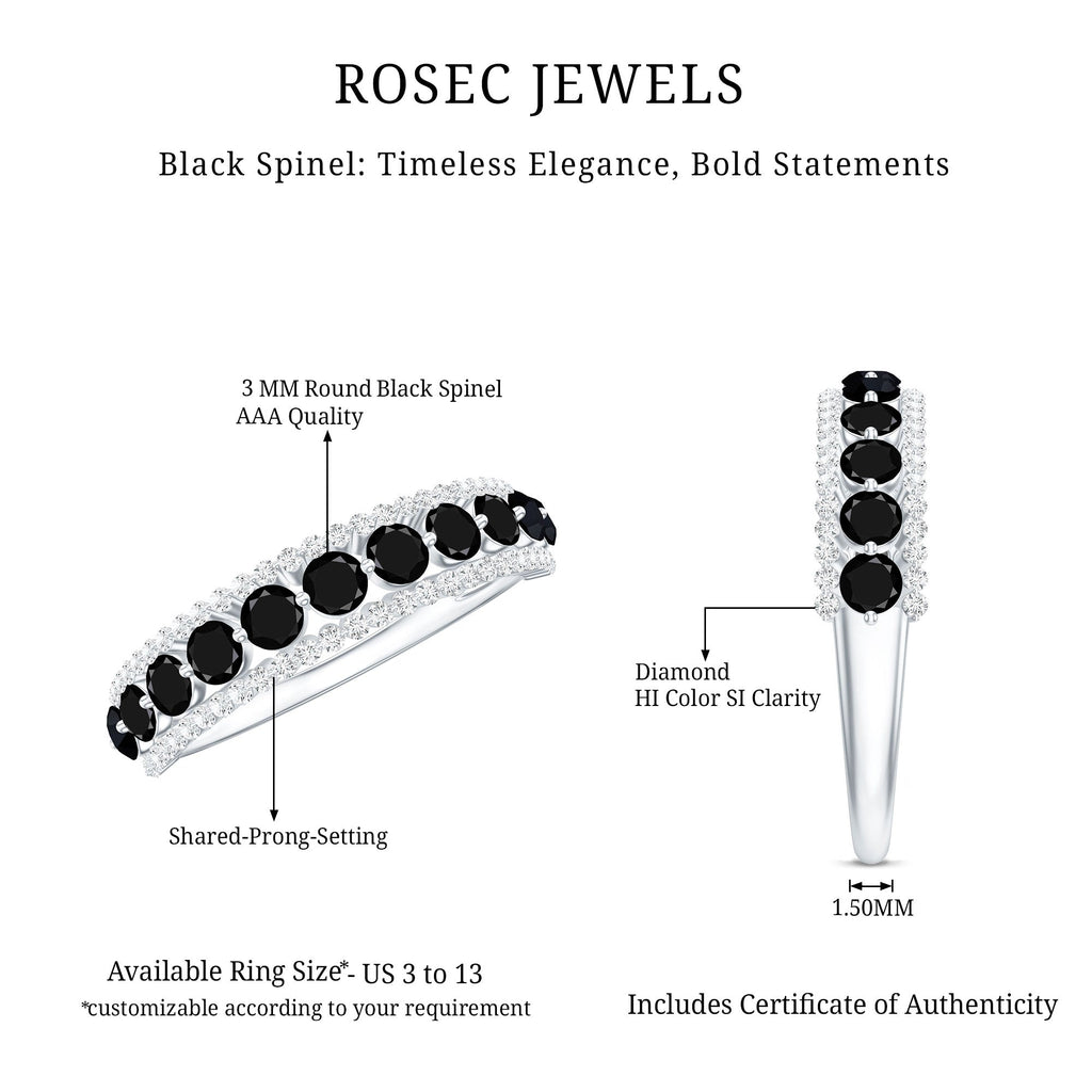 Natural Black Spinel Diamond Half Eternity Ring for Anniversary
