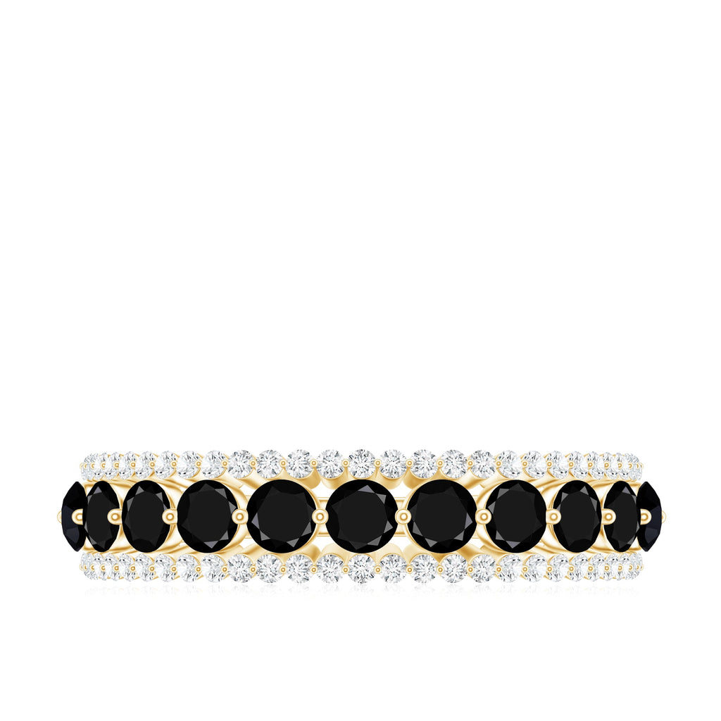 Natural Black Spinel Diamond Half Eternity Ring for Anniversary