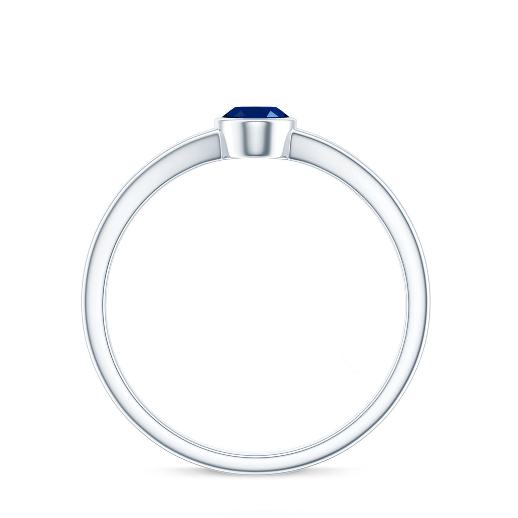 Natural 0.6 Carat Oval Shape Blue Sapphire Promise Ring with Split Shank