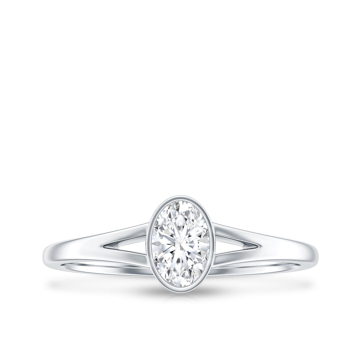 Bezel Set Oval Cut Moissanite Promise Ring in Split Shank