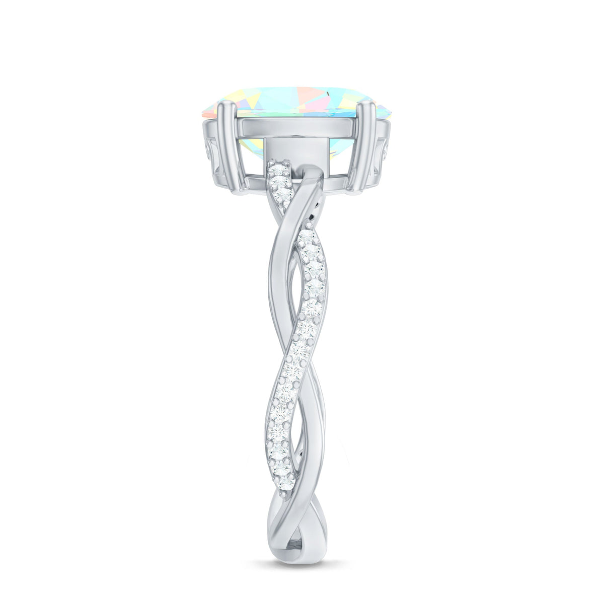 1.3 Carat Real Ethiopian Rainbow Opal Engagement Ring with Diamond Braided Shank