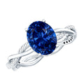 Certified 4 Carat Lab Grown Blue Sapphire Oval Engagement Ring with Diamond Braided Shank