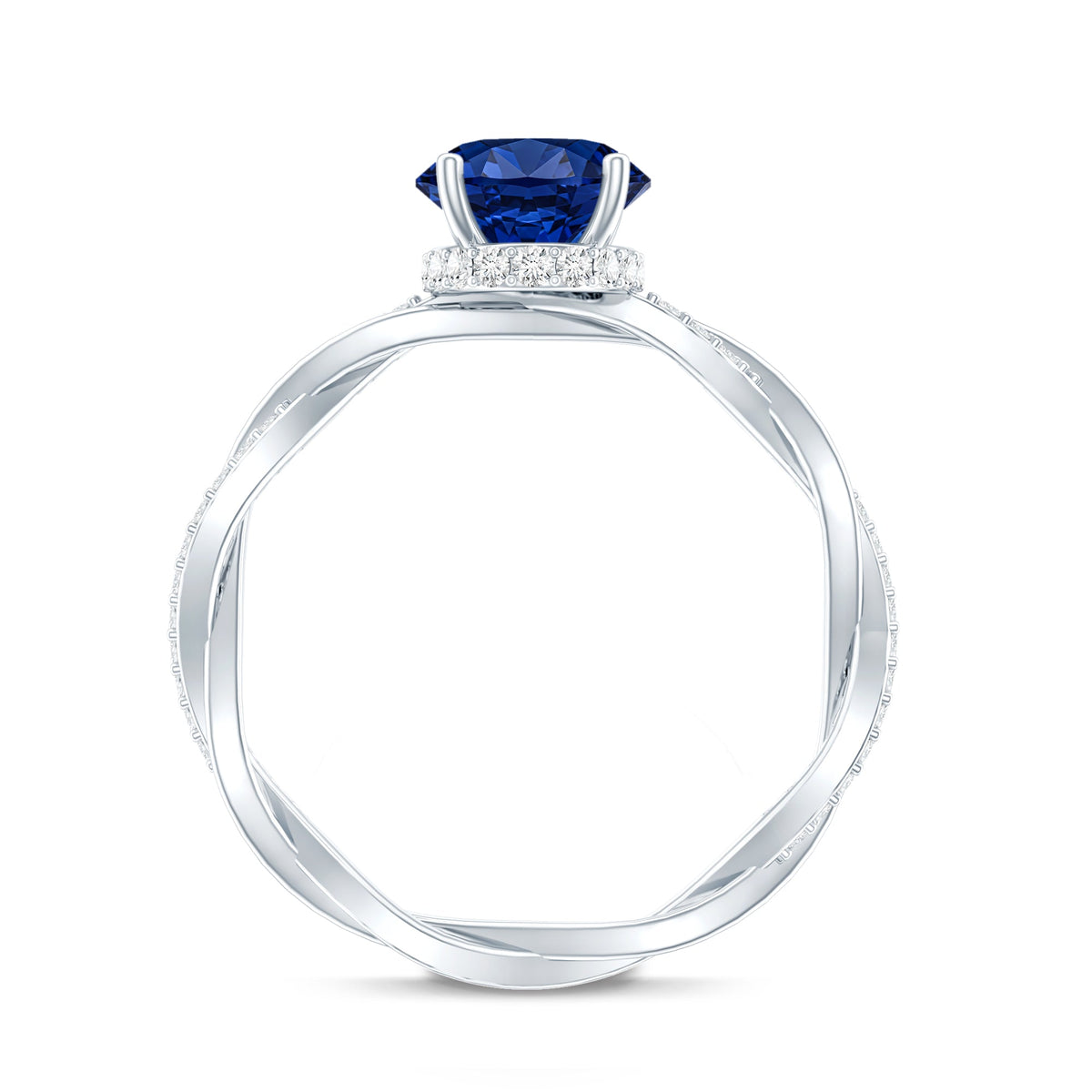 Certified 4 Carat Lab Grown Blue Sapphire Oval Engagement Ring with Diamond Braided Shank