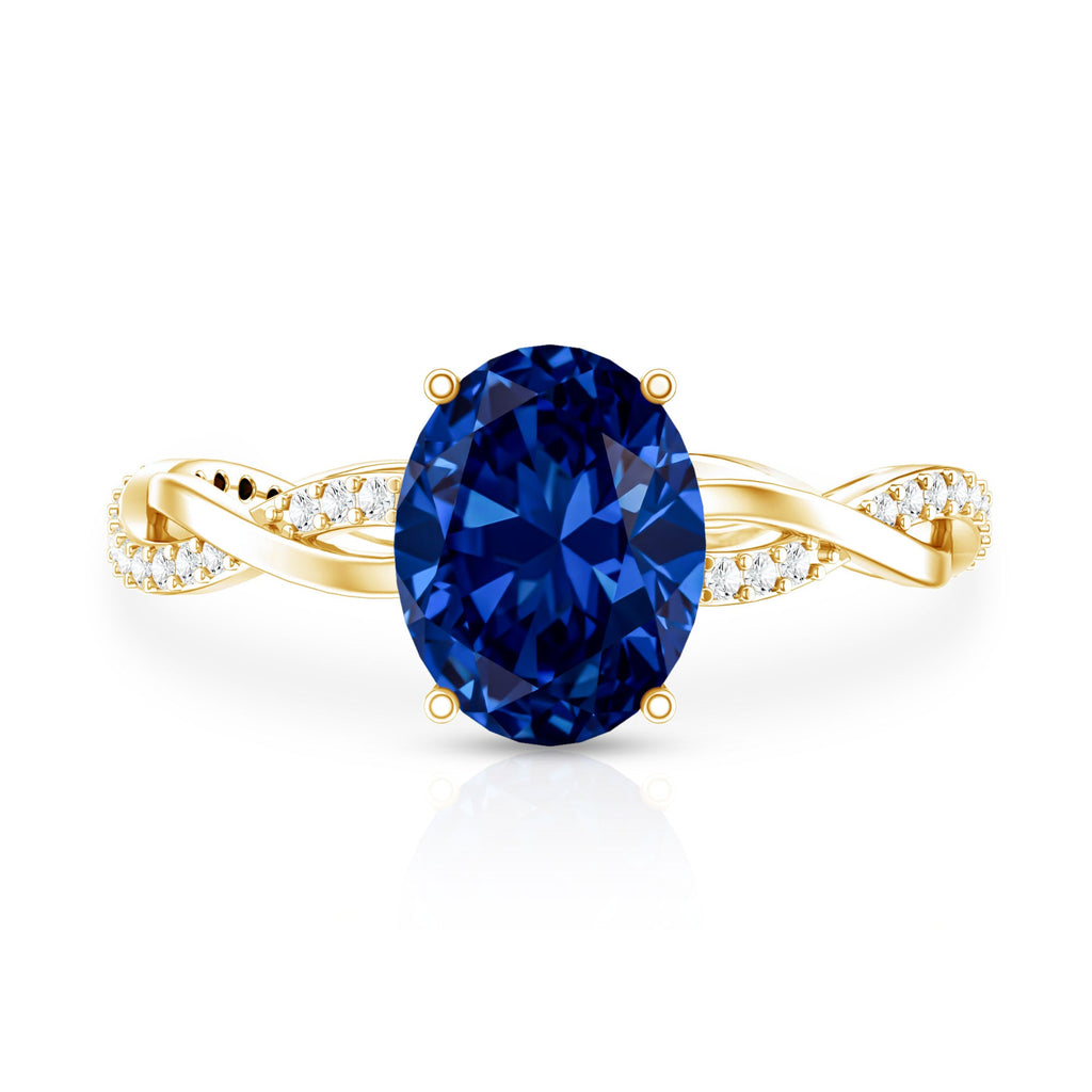 Certified 4 Carat Lab Grown Blue Sapphire Oval Engagement Ring with Diamond Braided Shank