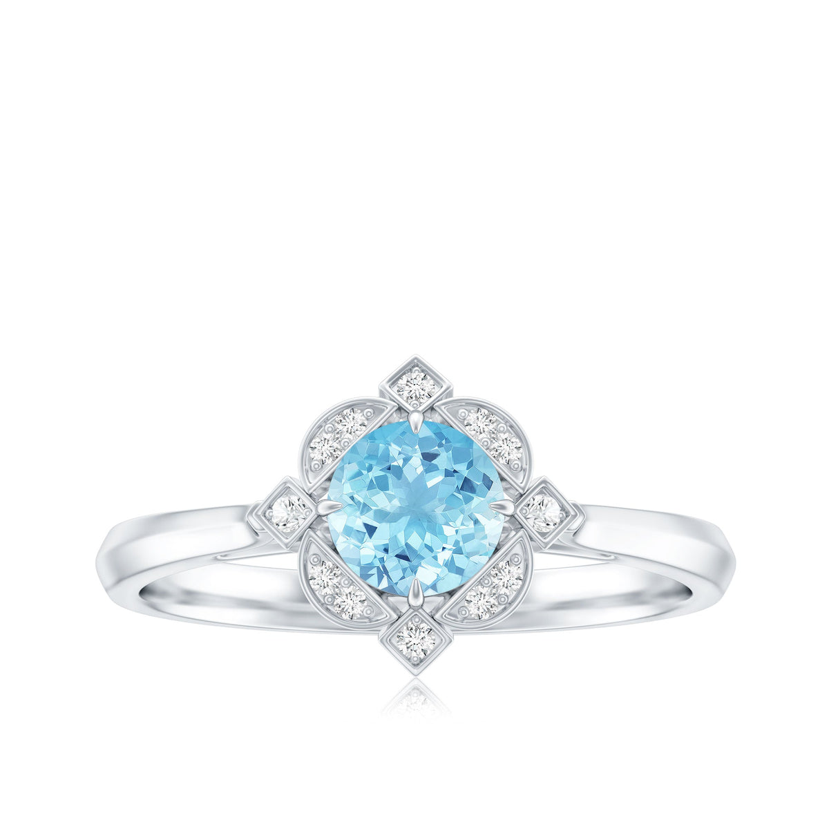 Vintage Inspired Aquamarine and Diamond Engagement Ring with Certificate