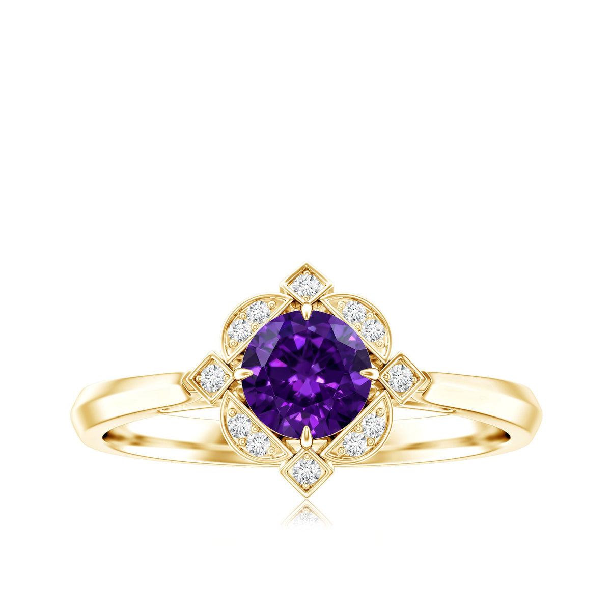 Vintage looking Amethyst Engagement Ring with Diamond for Women