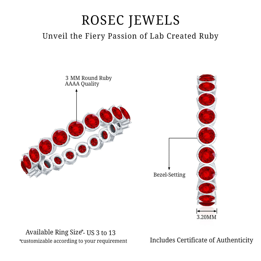 Round Lab Created Ruby Full Eternity Ring in Prong Setting