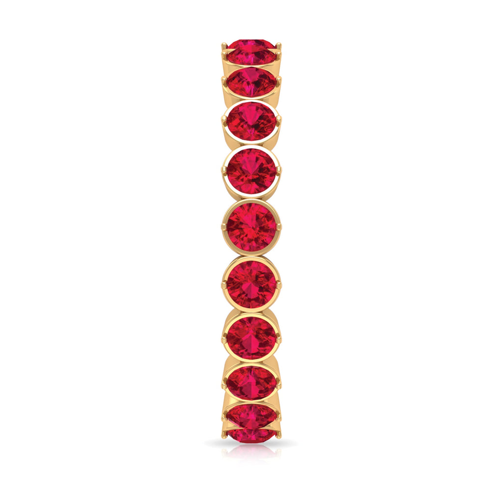 Round Lab Created Ruby Full Eternity Ring in Prong Setting