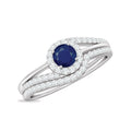 Natural Blue Sapphire Wedding Engagement Ring Set with Diamond